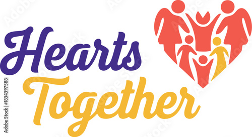 Hearts together logo design featuring stylized figures embracing within a heart shape