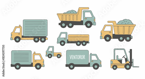 Variety of Transportation Trucks and Forklift Vector Design