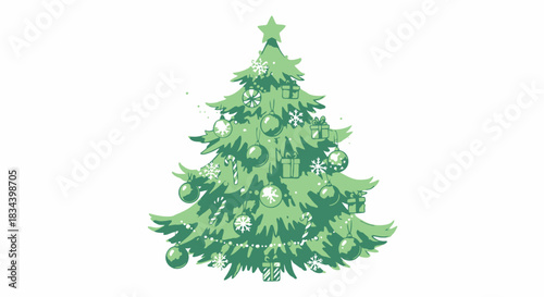 Festive Green Christmas Tree with Ornaments and Star