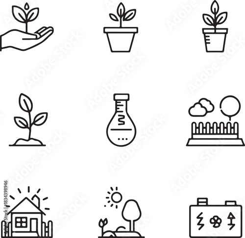 Green energy and ecology line icon set. Collection of simple outline symbols for sustainability
