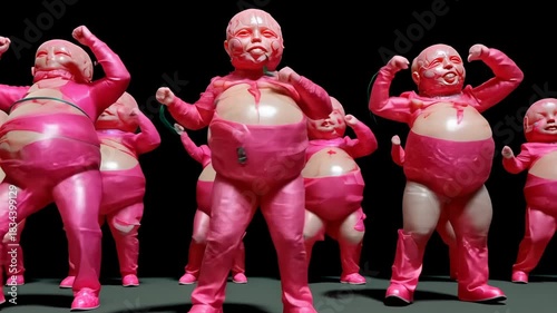 Funny Whimsical Colorful Baby Sculptures with Playful Dance Movements and Creative Children's Artwork Characters in Bold and Surrealistic Festive Expression