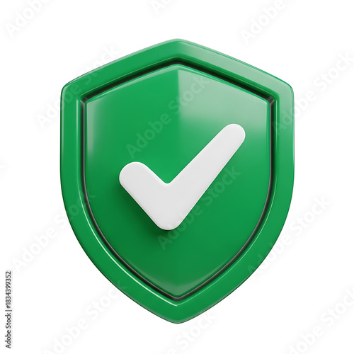 Green shield with white checkmark symbolizing security and approval