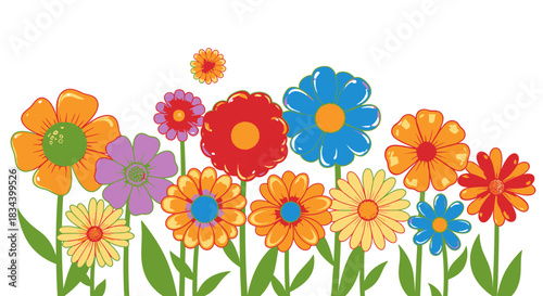 Colorful Floral Garden Illustration with Assorted Blooming Flowers