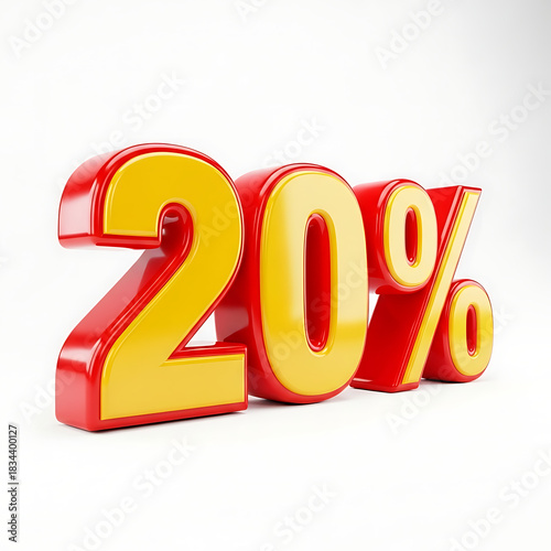 Bright red and yellow 3d twenty percent discount symbol