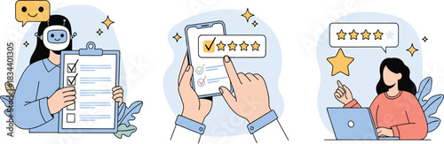 Customer feedback and rating process with digital tools and positive reviews