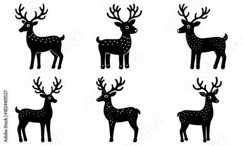 Festive reindeer silhouettes creating a magical Christmas spirit, perfect for holiday cards, seasonal decorations, and winter events, originally a vector