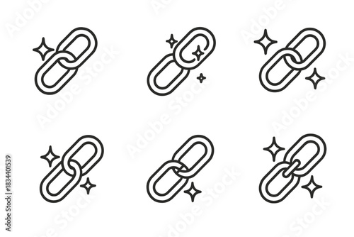 Radiant Vector Joints. Line vector icons of gleaming inscription joints: polished carving links, reflective etched points, glossy