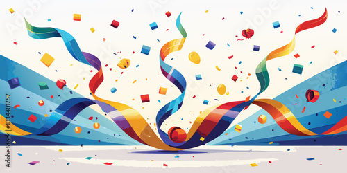 Colorful confetti and ribbons exploding in celebration
