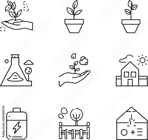 Ecology icon set, eco green symbols, nature conservation icons, environment protection