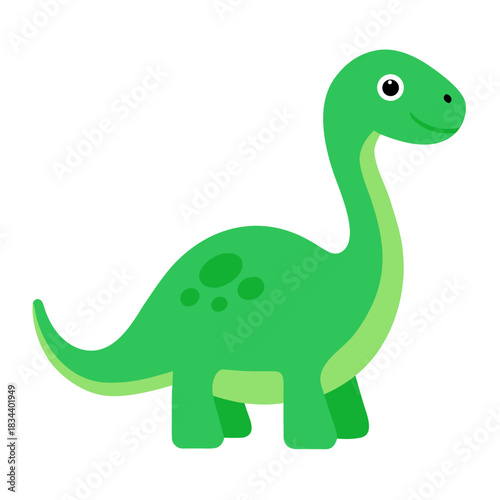 Cute green cartoon dinosaur with spots and a long neck