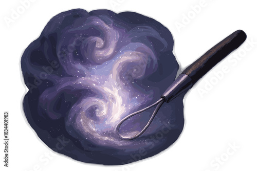 Celestial Nebula Sculpting. a celestial sculpting tool gently shaping glowing nebula clouds into soft swirling forms, violet and