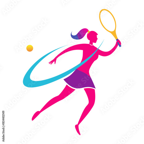Dynamic silhouette of a female tennis player in action