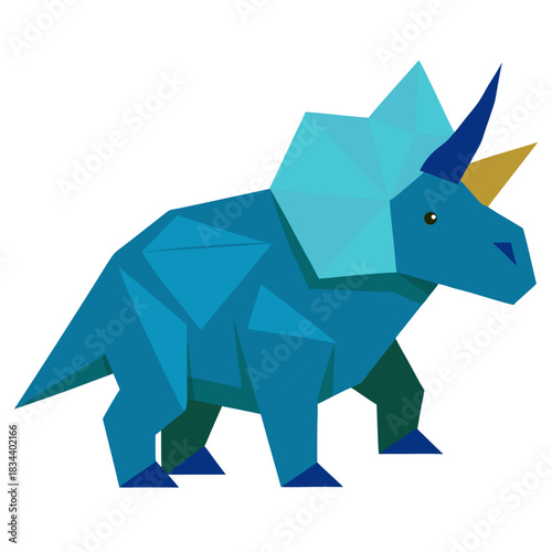 Geometric blue triceratops dinosaur illustration