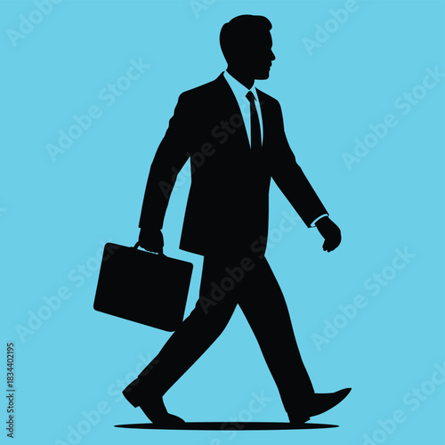 businessman walking with briefcase, vector illustration showing professional man in business attire, commuting, heading to work, attending meetings, and corporate lifestyle concept for office.