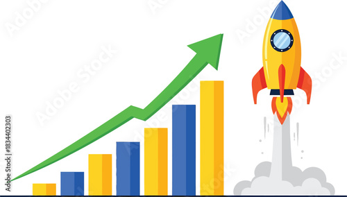 Rocket launch symbolizing rapid business growth and financial success.