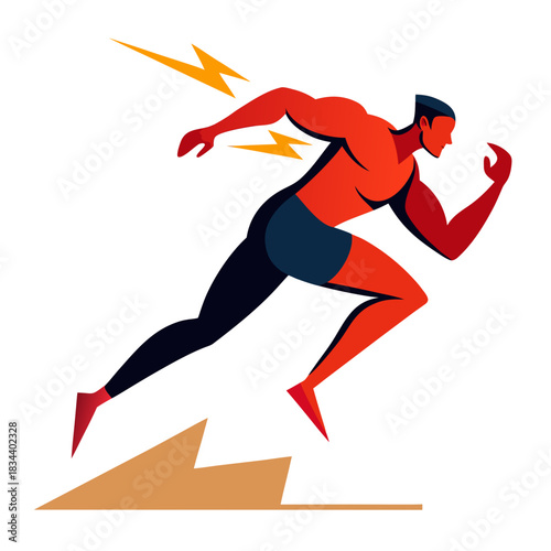 Dynamic runner illustration with lightning bolt energy