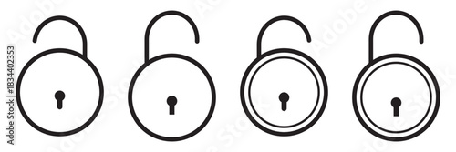 Lock icon collection. Locked and unlocked black line icon set. Flat security symbol. Vector illustration.