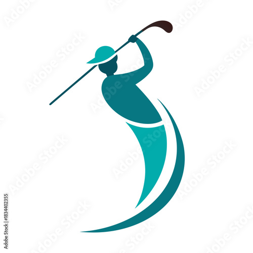 Stylized golfer swinging a club in motion