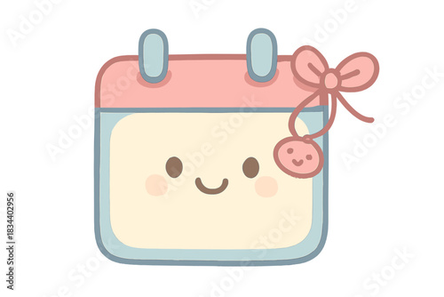 Cheerful Calendar Reminder. A cheerful calendar date with a tiny smiling string tied around it, soft rounded doodle forms, pastel