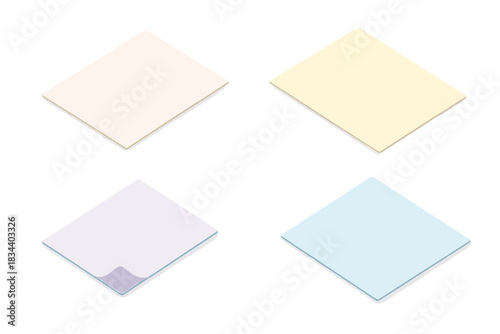 Isometric Pastel Icons. Isometric vector illustration set Fold and shadow composition: gentle tilt, parallel creases, pastel
