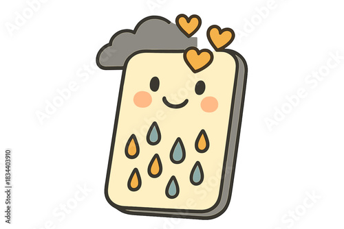 Emotional Weather Doodle. Cute doodle vector of happy forecast screen with colorful raindrops and glowing hearts representing