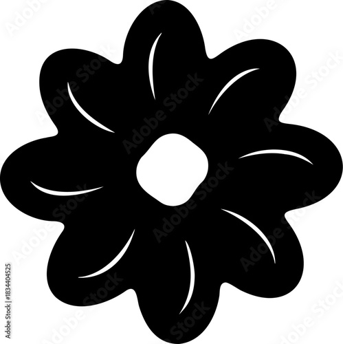 Silhouette of a black flower with eight petals and rounded edges