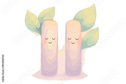 Nature's Pause Symbol. A friendly "pause" symbol in nature with joyful leaves resting, soft magical pastel tones, No text, No