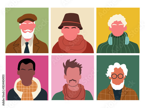 Abstract people portraits set. Faceless male, characters. Person poster, head avatar, hand drawn vector illustration.