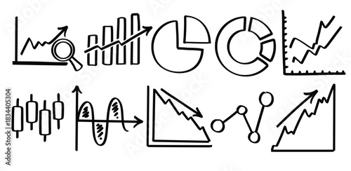 Set of hand drawn Charts and Graphs theme Symbol Isolated Vector