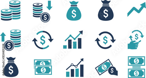 Financial growth and money management icons illustrating investment and savings.