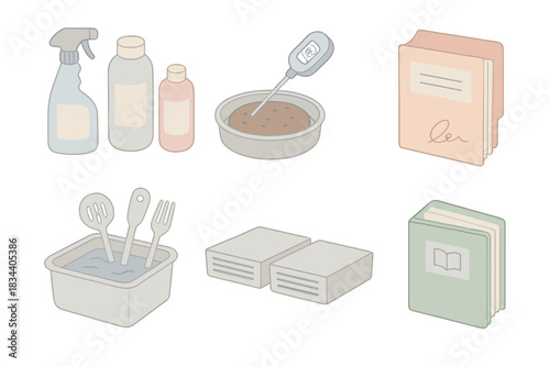 Food Truck Inspection Essentials. Isometric vector illustration set Food truck health inspection preparation: labeled cleaning