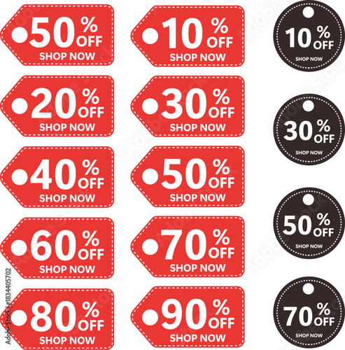 Big Sale Percentage Discount Tags Collection 10% to 90% Off Vector
