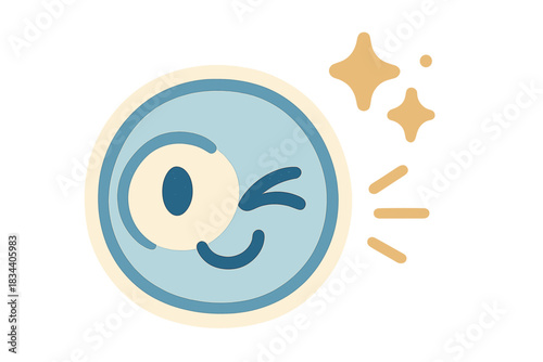Sparkling Winking Eye. A winking eye with tiny animated sparkles and happy motion lines for taking a photo, soft rounded shapes,
