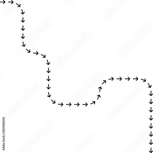 Wander-line dotted arrow drawing a roaming trace with irregular curved directional shifts.