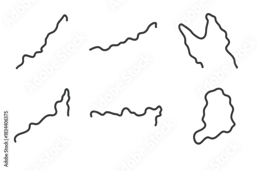 Famous Sledding Routes. Line style icons of famous sledding routes: Iditarod trail, Yukon Quest path, Scandinavian tundra,