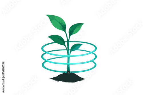 Glowing Growth Rings. a small sapling with progress rings around it like a loading bar, each ring glowing brighter, jade and sky