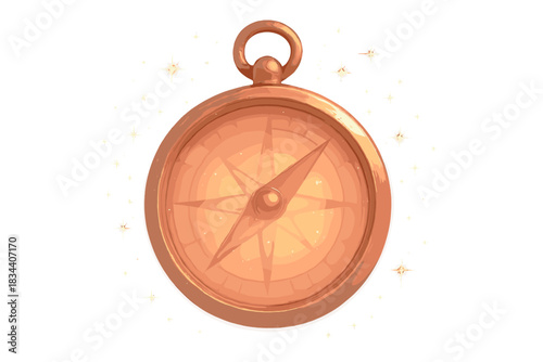 Nostalgia Compass Glow. a nostalgia compass whose needle points toward warm glowing memories, surrounded by soft sparkles, coral