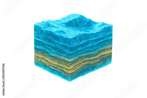 Holographic Glacier Strata. a digital hologram displaying glacial strata as colorful layers of frozen history, arctic blue and