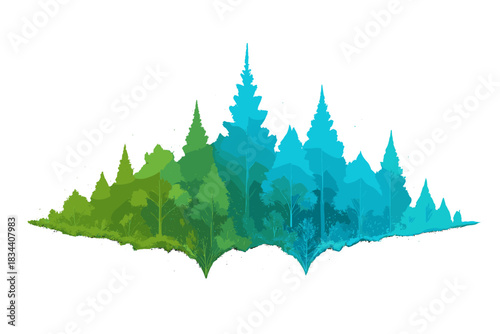 Glowing Forest Waveform. a glowing waveform shaped like a forest canopy representing balanced biodiversity, olive and sky blue