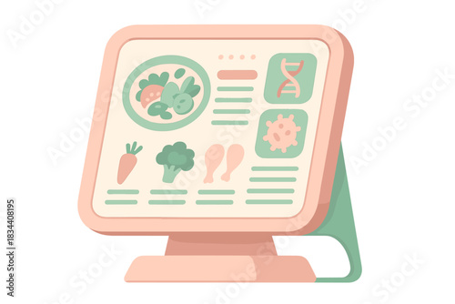 Adaptive Kitchen Display. a smart kitchen display adjusting recipes based on genetic and microbiome feedback, blush and jade