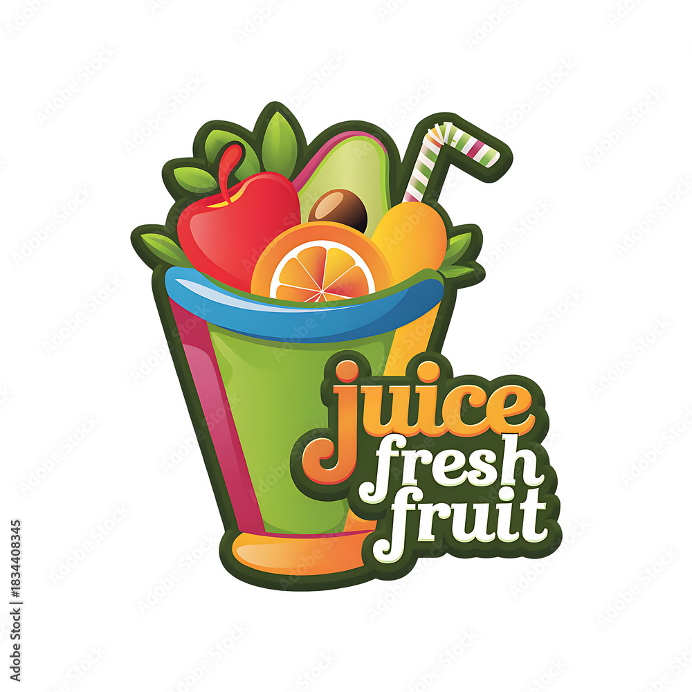 Naklejka premium Vibrant fruit juice blend in a colorful cup