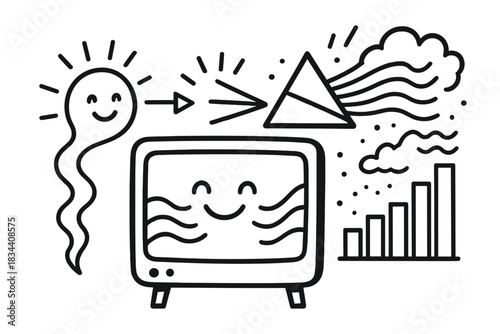 Colorful Spectrograph Waves. Doodle-style vector illustration of spectrograph displaying cheerful light waves breaking into colors