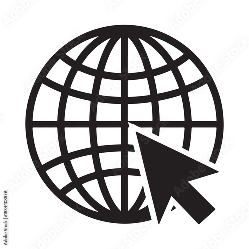 Website vector icon with cursor pointing to globe