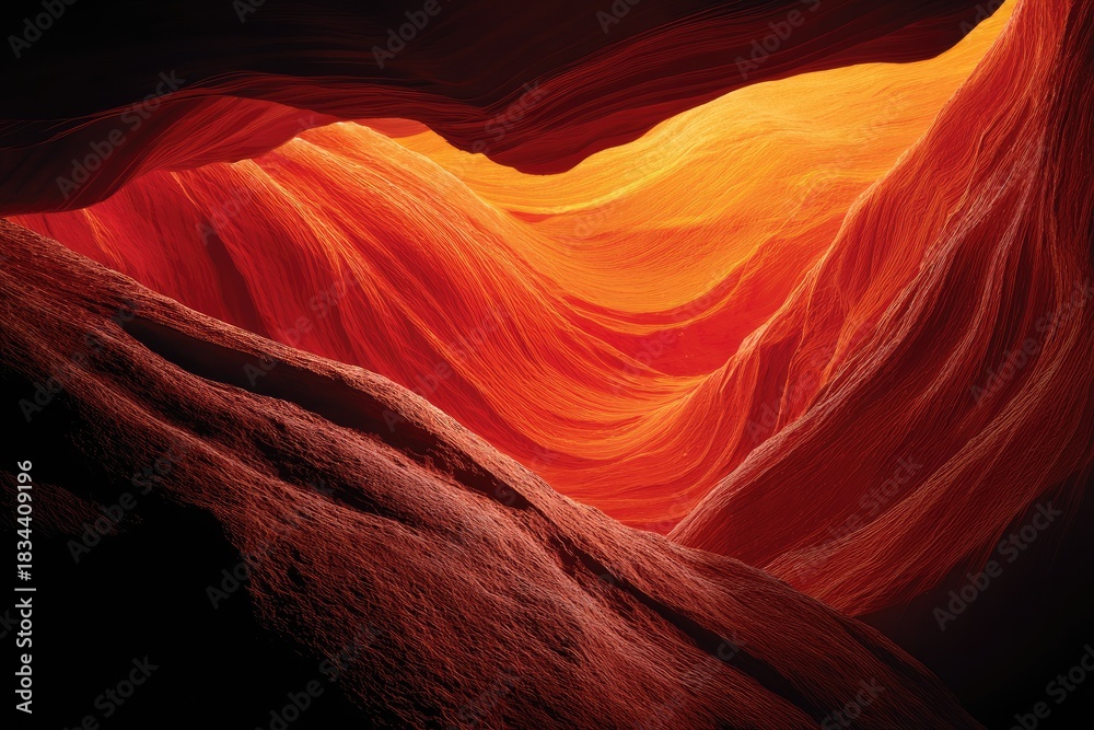 Obraz premium Abstract canyon wall art, swirling red and orange sandstone formations, intense lighting