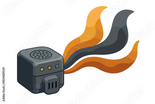 Volcanic Gas Sensor Waves. a compact gas emission sensor releasing colorful data waves to represent volcanic gases, amber and