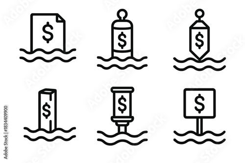 Nautical Finance Icons. Icons for: floating post financial management, buoy-based accounting systems, anchored fiscal markers,