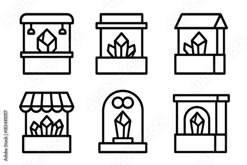 Ethereal Crystal Icons. Icons for: fated crystal booths, radiant gem enclosures, glowing destiny kiosks, luminous mineral stalls,