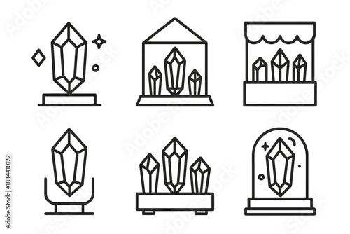 Minimalist Geometric Icons. Icons for: geometric destiny crystal icons, linear mineral pavilion symbols, minimalist gem kiosk