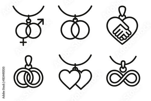 Symbolic Bond Jewelry. Icons for: mating area necklace charms, union zone pendants, sacred bond lockets, ritual connection jewels,