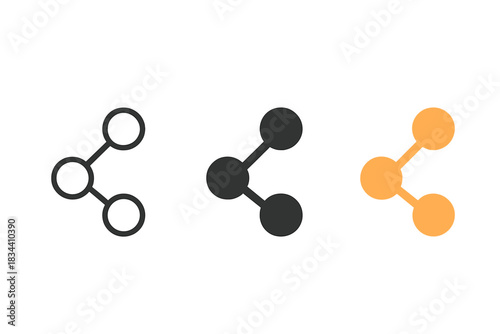 Minimal Vector Icons. three minimal vector icons of multiple points arranged in a cascading nodal chain, line outline style, solid